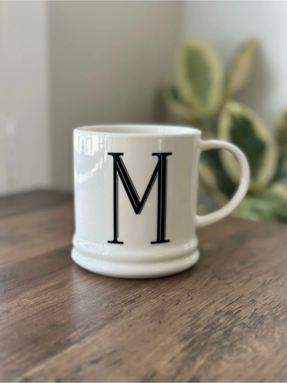 White Porcelain Monogram M Coffee Mug Black Initial Letter M Cup